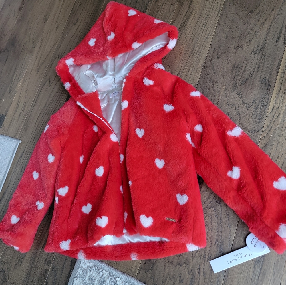 LAST 1! 🔥NEW! ❤️ Tahari GIRLS VALENTINE HEART PRINT FAUX FUR COAT & OUTFIT SET! - Picture 9 of 16